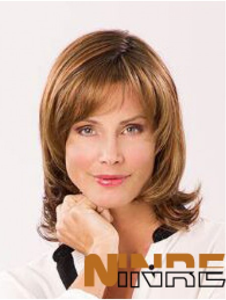 Auburn avec frange épaule longueur 12  inchondulé synthétique perruque pour femme monofiliment