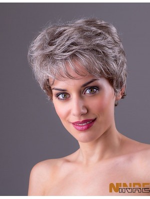 Perruques courtes droites gris monofilament synthétique gris 7  inchpour femmes