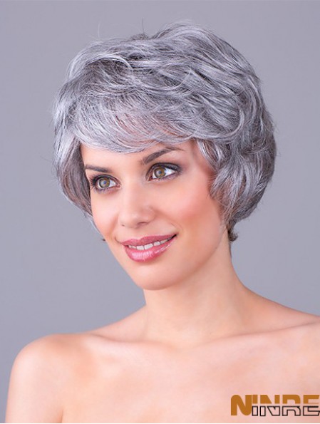 Wavy Grey 8  inchGris Synthétique 100% Noué À La Main Court Perruques Pas Cher