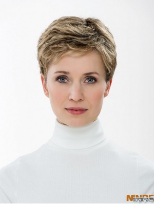 Synthétique Capless 4 pouces Boycuts Straight Blonde Short Hair Styles