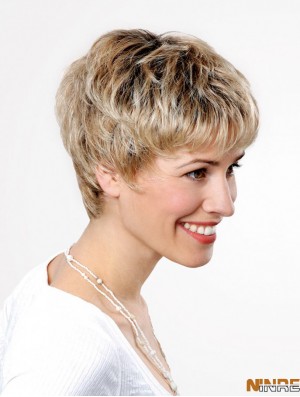 Synthétique Lace Front 6 pouces Boycuts Droite Blonde Dames Perruques Courtes