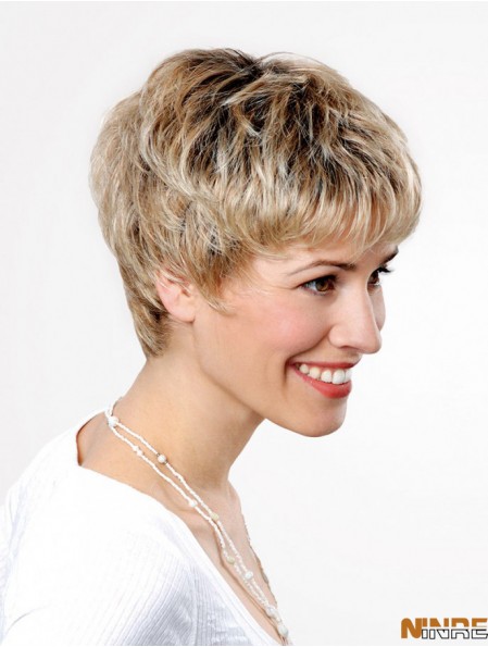 Synthétique Lace Front 6 pouces Boycuts Droite Blonde Dames Perruques Courtes