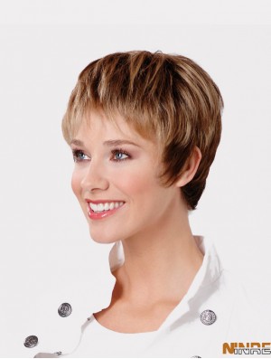 Capless synthétique 8 pouces coupe les perruques brunes droites pour les cheveux courts