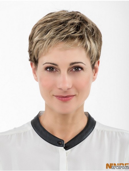 Blonde droite Boycuts capless 4 pouces perruques synthétiques recadrées