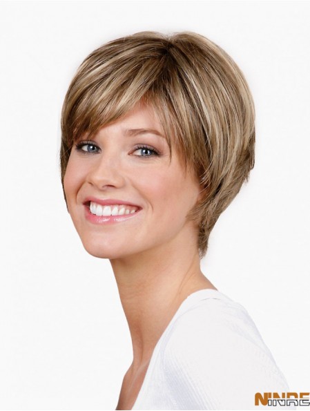 Straight Layered Capless 8 pouces Blonde Perruques Synthétiques Courtes Pas Cher