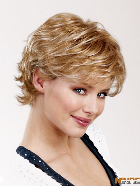 Wavy Layered Capless 8 pouces Blonde Court Gros Synthétique Perruques