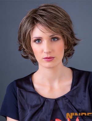 perruque synthétique brun monofilament ondulé Bob