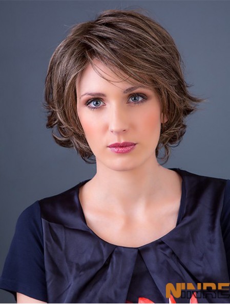 perruque synthétique brun monofilament ondulé Bob