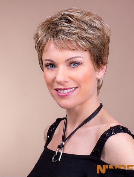 Monofilament synthétique 4  inchBoycuts Straight Brown Brown Perruques courtes