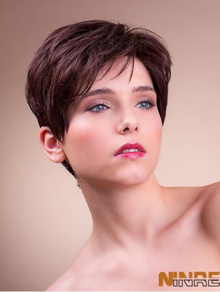 Monofilament synthétique 6  inchBoycuts Straight Brown Hairstyles courtes