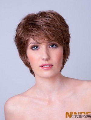 Monofilament synthétique 8  inchperruques de cheveux courts en couches droites marron pour femmes