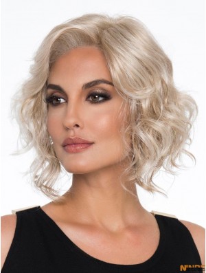Blonde platine sans frange bouclée longueur de menton de 12 pouces Acheter perruque Monotop Vente