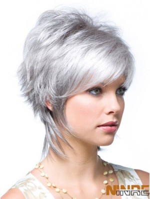 Pas cher dames gris perruques style ondulé courte longueur avec dentelle devant