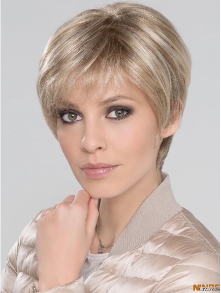 Blonde avec frange droite 6  inchperruques courtes monofillament