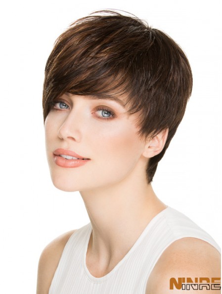 4 pouces à la mode droite Boycuts Brown perruques courtes