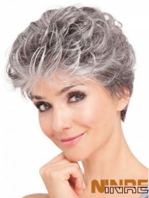 Avant de lacet synthétique gris court ondulé perruques de cheveux de dame âgée