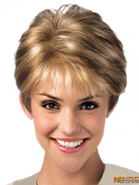 Perruque avant de dentelle blonde avec une longueur courte en couches synthétiques