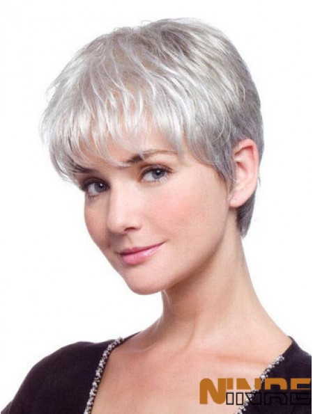 Perruque de cheveux gris avec dentelle synthétique avant gris coupe droite Style