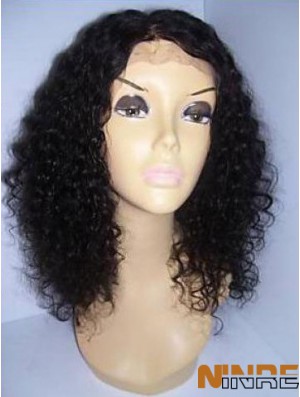 Cheveux noirs bouclés de longueur d'épaule de couleur noire avec des perruques avant de dentelle pour les femmes afro-américaines noires