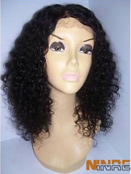 Cheveux noirs bouclés de longueur d'épaule de couleur noire avec des perruques avant de dentelle pour les femmes afro-américaines noires