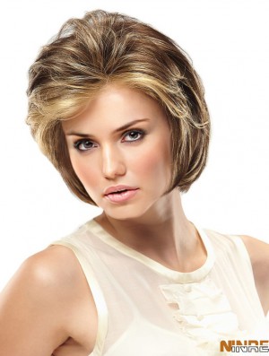Perruques attachées à la main monofilament dentelle avant couleur blonde style court longueur ondulée