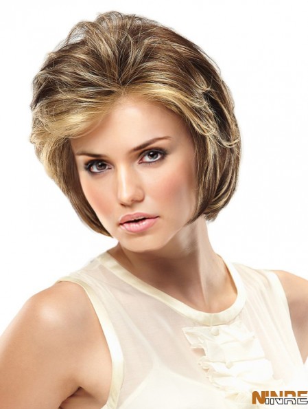 Perruques attachées à la main monofilament dentelle avant couleur blonde style court longueur ondulée