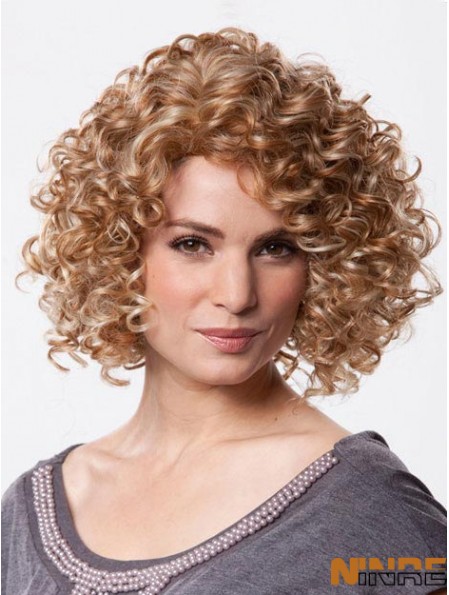 Couleur de brun de style bouclé de longueur de menton de perruque mono avec synthétique