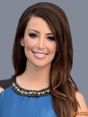 Brun 18 pouces belle longue ligne droite sans frange perruques Kacey Musgraves