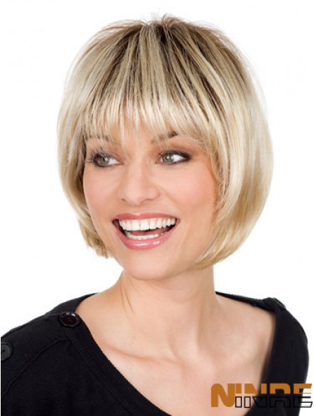 Perruque blonde en monofilament avec une longueur de menton de style droit