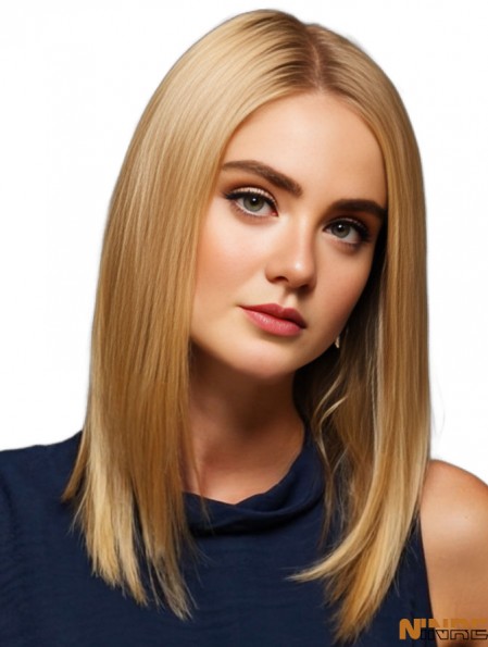 Perruque avant droite en dentelle de cheveux monofilament brésilien remy blonde longue