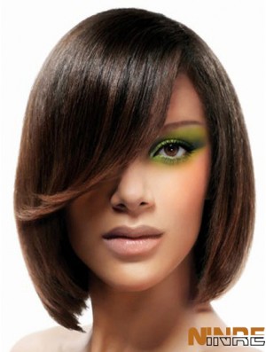 Perruques Bob No-Fuss Bob Droite Brun Longueur Dentelle
