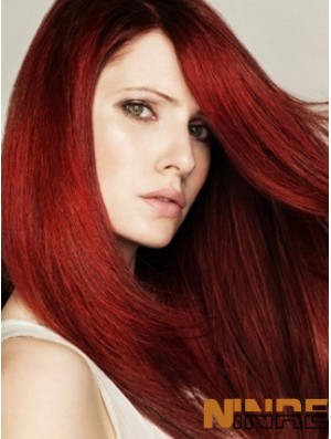 Coiffures Red Straight With Bangs Monofilament Long Wigs