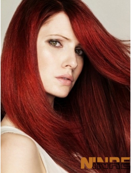 Coiffures Red Straight With Bangs Monofilament Long Wigs