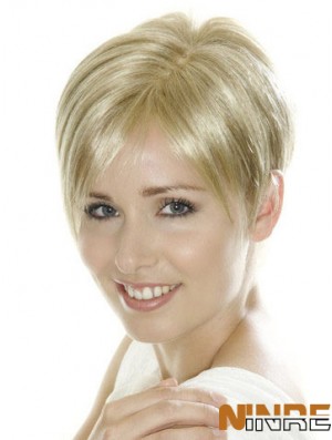 Blonde douce recadrée droite Boycuts perruques avant de lacet