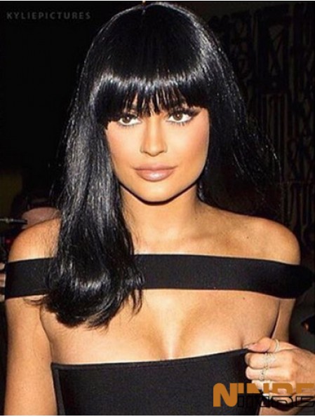 Style 14  inchlongue ligne droite avec frange avant de lacet perruques Kylie Jenner