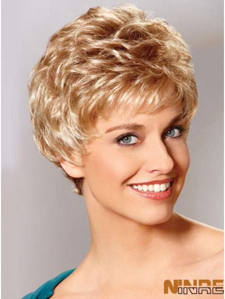 Auburn Boycuts Cropped Wavy Synthetic Petite Hand Lied Mono Wigs