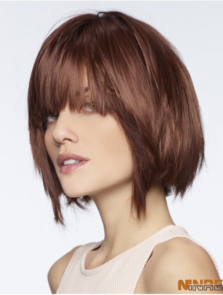 Perruque Bob à la mode avec longueur de menton droite Auburn 8  inchavant de dentelle