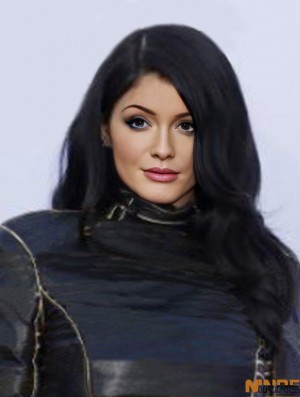 Abordable 16  inchde long ondulé sans frange perruques Kylie Jenner pleine dentelle