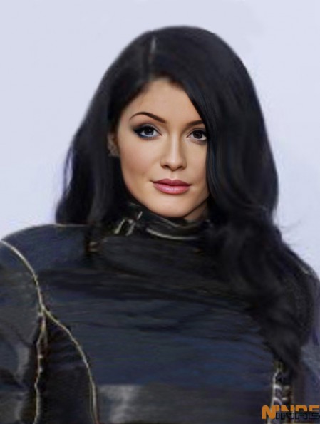 Abordable 16  inchde long ondulé sans frange perruques Kylie Jenner pleine dentelle