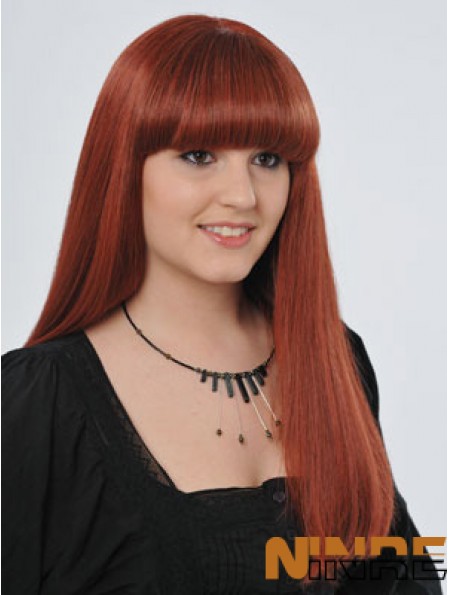 22  inchrouge longue ligne droite avec frange monofilament perruques de cheveux réels