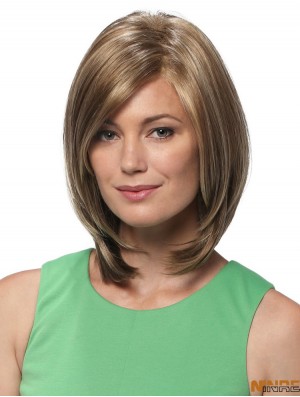 Longueur d'épaule droite Blonde 12  inchCoiffures avant en dentelle Bob Perruques