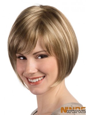 Perruque de coiffure Bob avec un style droit sans capuchon monofilament