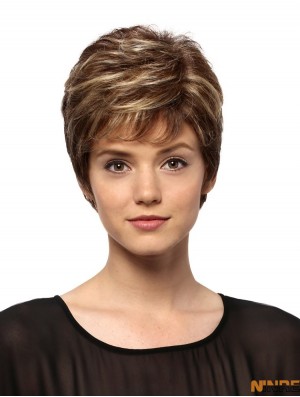 6  inchBoycuts ondulés doux brun perruques courtes