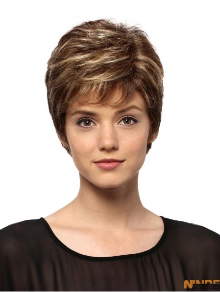 6  inchBoycuts ondulés doux brun perruques courtes