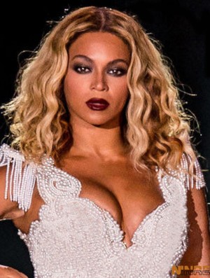 Monofilament Blonde épaule ondulée perruque de cheveux synthétiques 