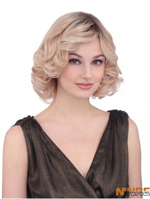 Longueur de menton bouclée avec des franges Fabuleuses perruques avant en dentelle blonde