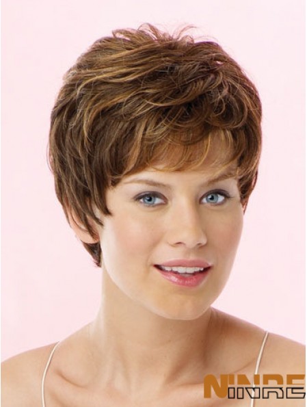 Incroyable Brown Cropped Wavy Boycuts Lace Front Wigs