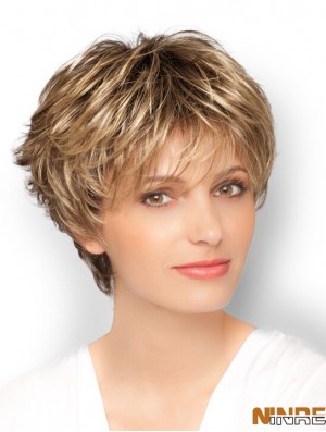 Blonde 8  inchconçu recadrée ondulée Boycuts perruques en dentelle