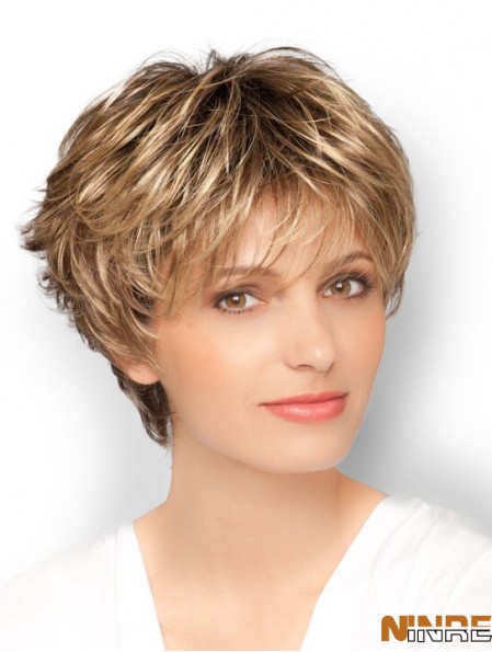 Blonde 8  inchconçu recadrée ondulée Boycuts perruques en dentelle