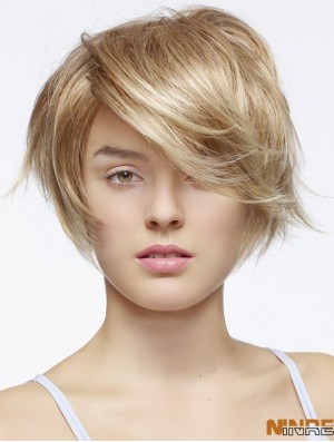 Perruques 100% nouées à la main à la mode blonde en couches courtes